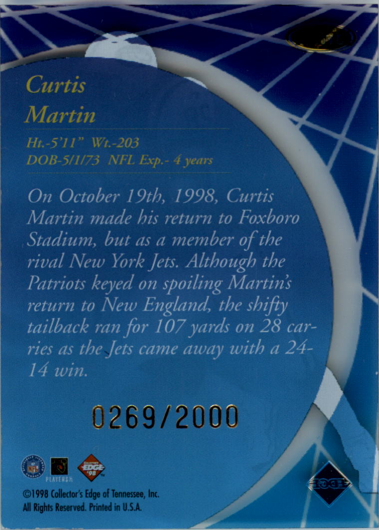1998 Collector's Edge Masters Main Event #ME14 Curtis Martin back image