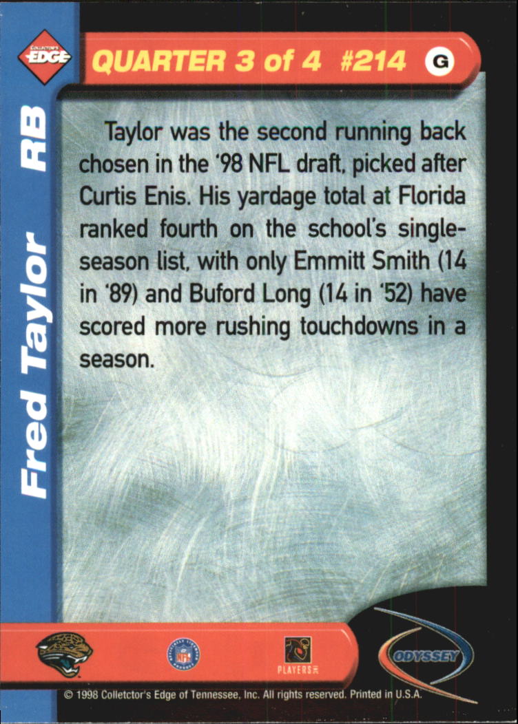 1998 Collector's Edge Odyssey Level 1 Galvanized #G214 Fred Taylor 3Q back image