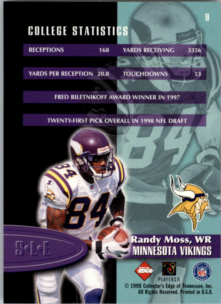 1998 Collector's Edge Odyssey Super Limited Edge #9 Randy Moss back image