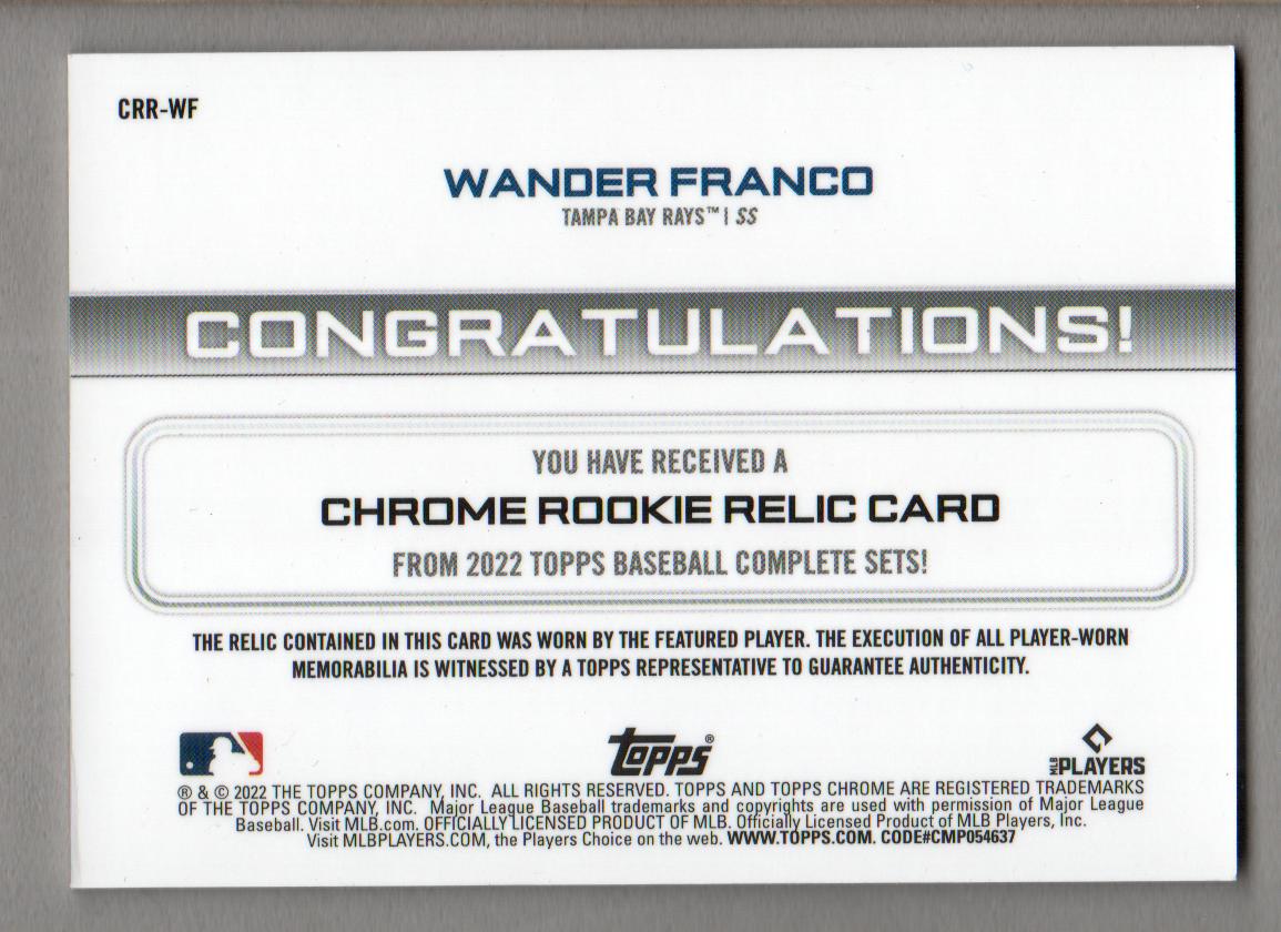 2022 Topps Factory Set Chrome Rookie Relics #CRRWF Wander Franco back image