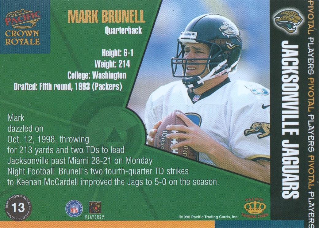 1998 Crown Royale Pivotal Players #13 Mark Brunell back image