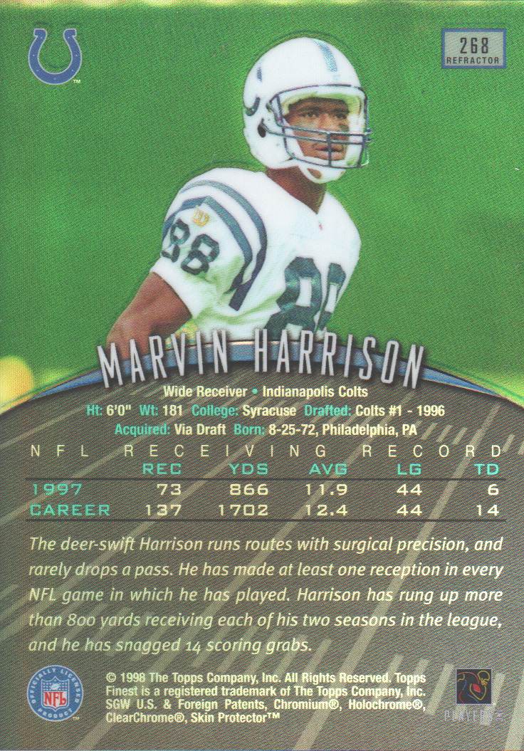 1998 Finest No-Protectors Refractors #268 Marvin Harrison back image