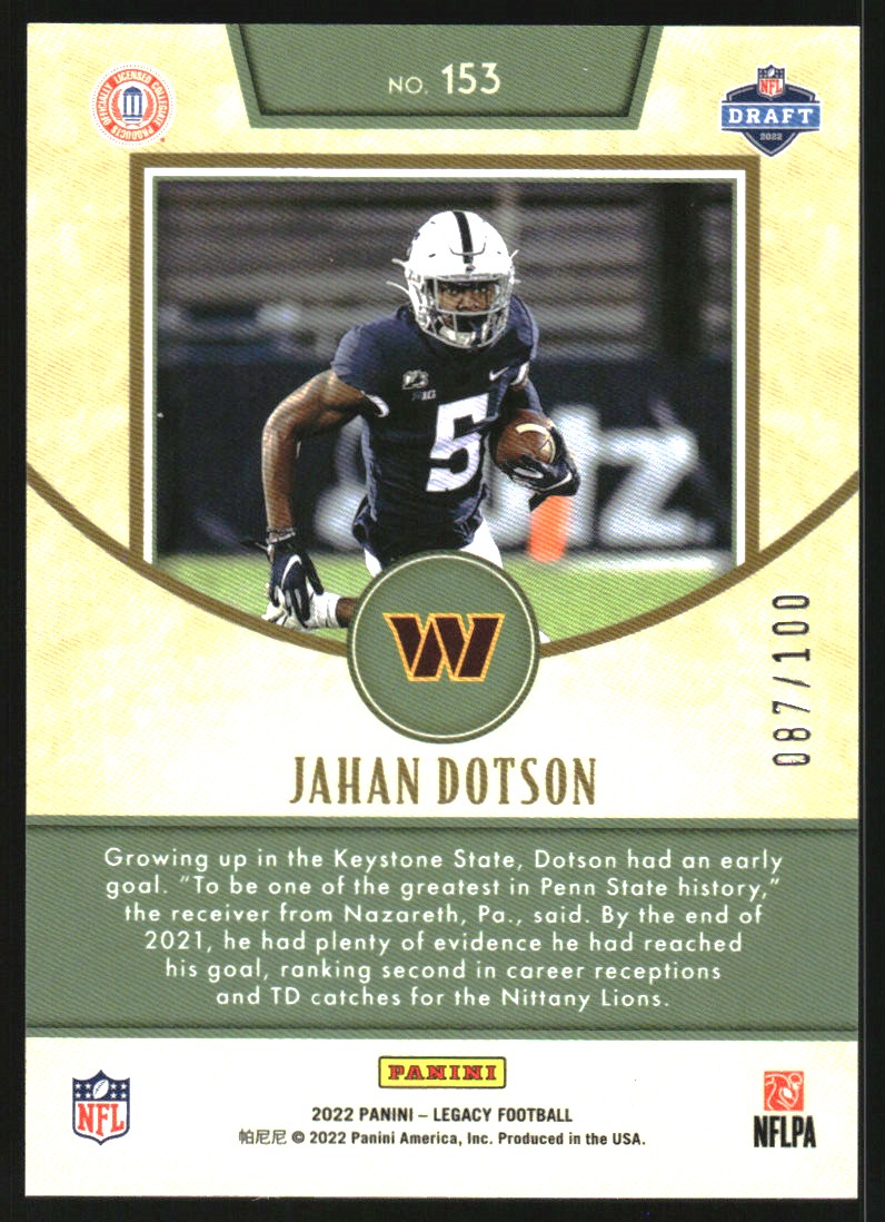 2022 Panini Legacy Premium Edition Bronze #153 Jahan Dotson