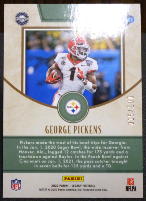 2022 Panini Legacy Premium Edition Bronze #157 George Pickens - #015/ ...