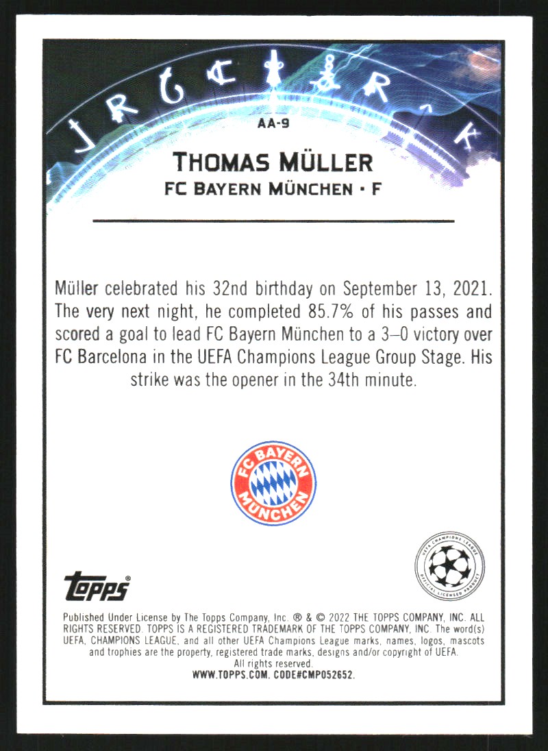 2021-22 Merlin UEFA Champions League Ageless Alchemy #AA9 Thomas Muller ...