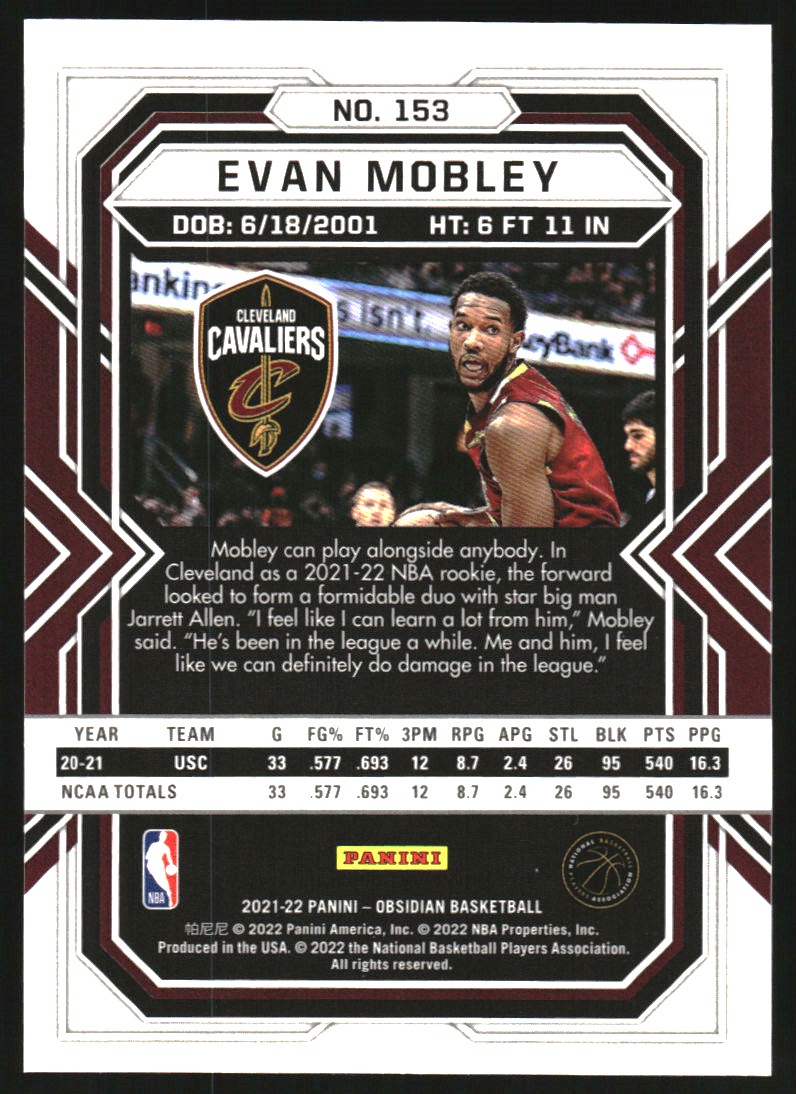 2021-22 Panini Obsidian Electric Etch Asia #153 Evan Mobley