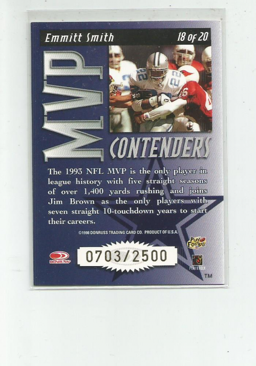 1998 Leaf Rookies and Stars MVP Contenders #18 Emmitt Smith back image