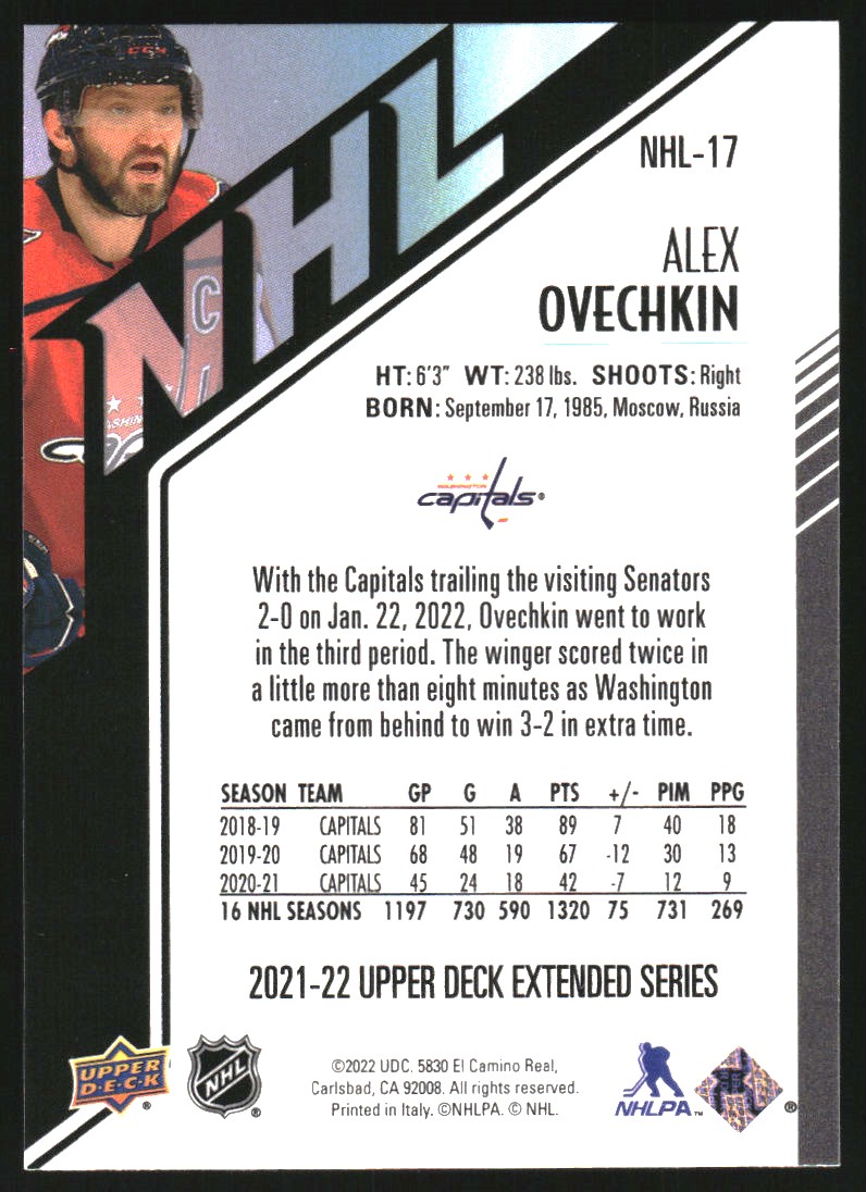 2021-22 Upper Deck HoloGrFx NHL #NHL17 Alex Ovechkin