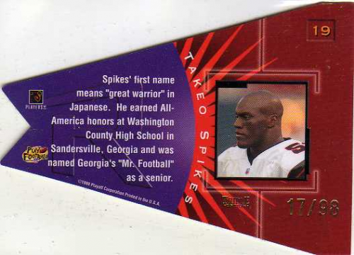 1998 Playoff Contenders Pennants Gold Foil #19 Takeo Spikes back image