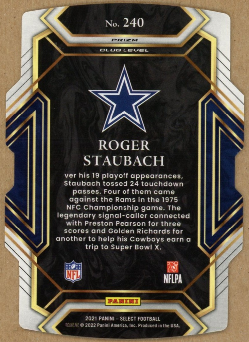 2021 Select Prizm Black and Gold Die Cut #240 Roger Staubach back image
