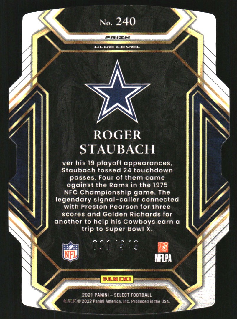 2021 Select Prizm Neon Green Die Cut #240 Roger Staubach back image