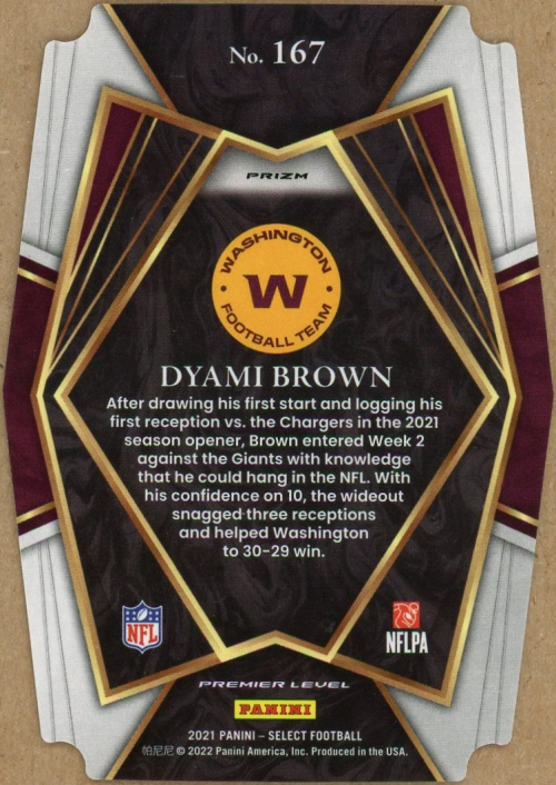 2021 Select Prizm Red and Blue Die Cut #167 Dyami Brown back image