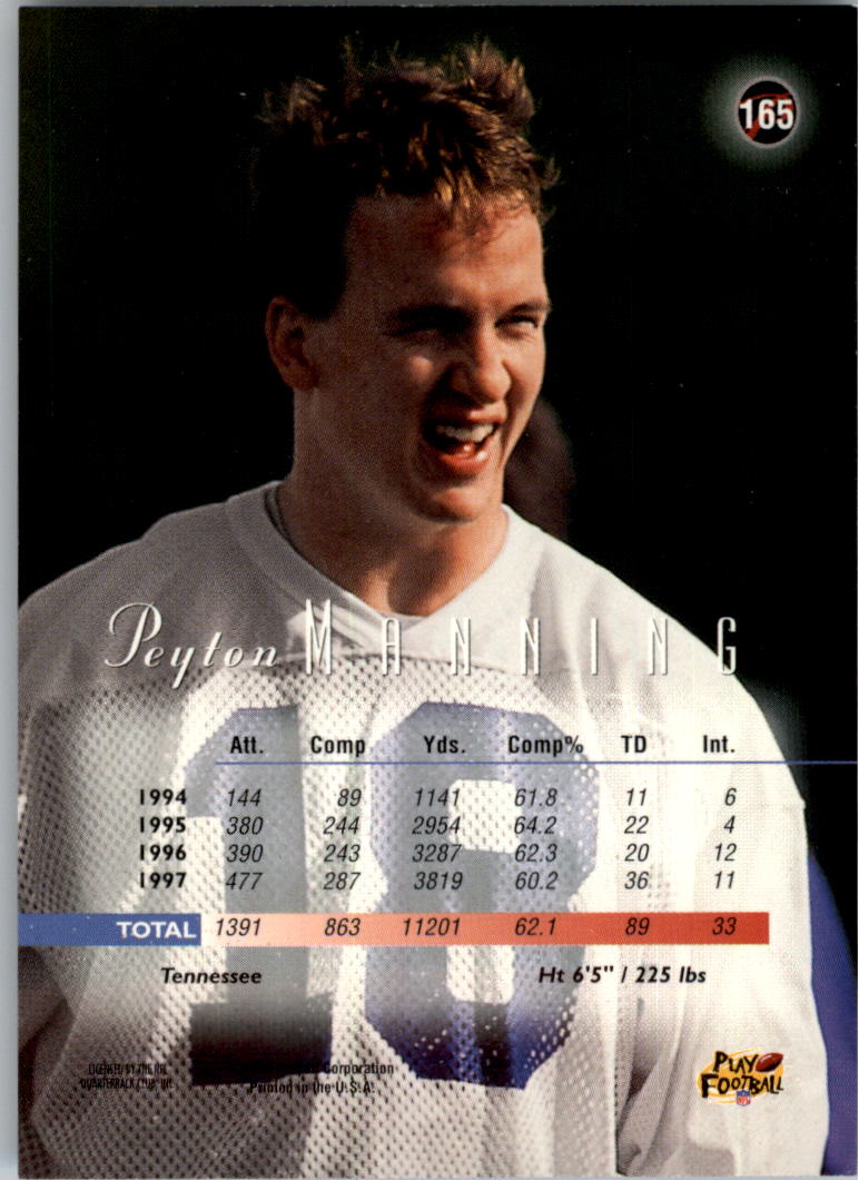 1998 Playoff Prestige Retail #165 Peyton Manning RC back image