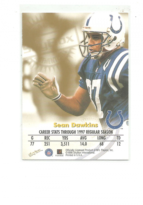 1998 SkyBox Premium Autographics #18 Sean Dawkins MU/ST back image