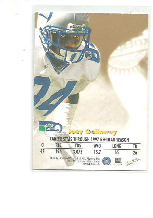 1998 SkyBox Premium Autographics #30 Joey Galloway MU/S/ST* back image