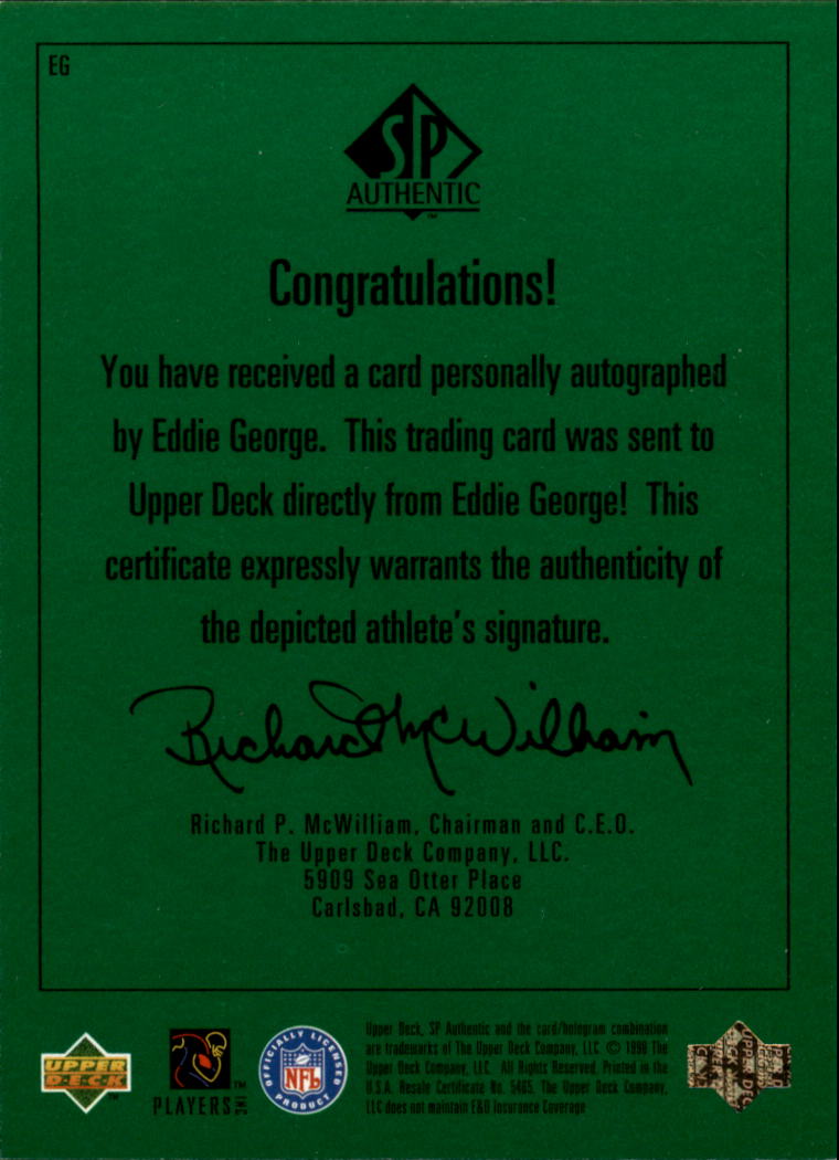 1998 SP Authentic Player's Ink Green #EG Eddie George back image