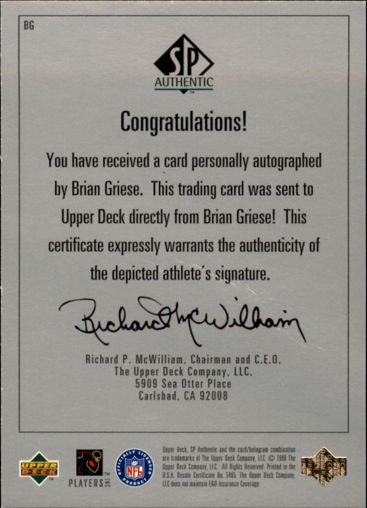 1998 SP Authentic Player's Ink Silver #BG Brian Griese back image