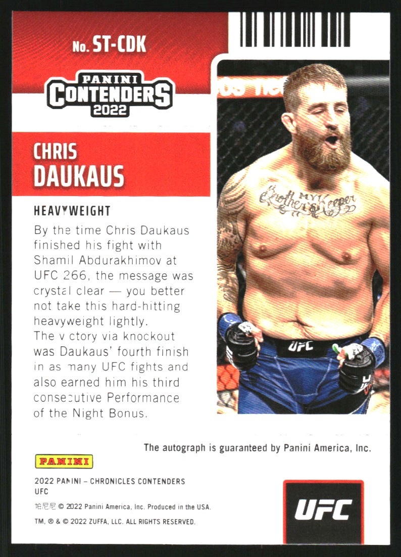 2022 Panini Chronicles UFC Contenders Rookie Season Ticket Autographs #STCDK Chris Daukaus