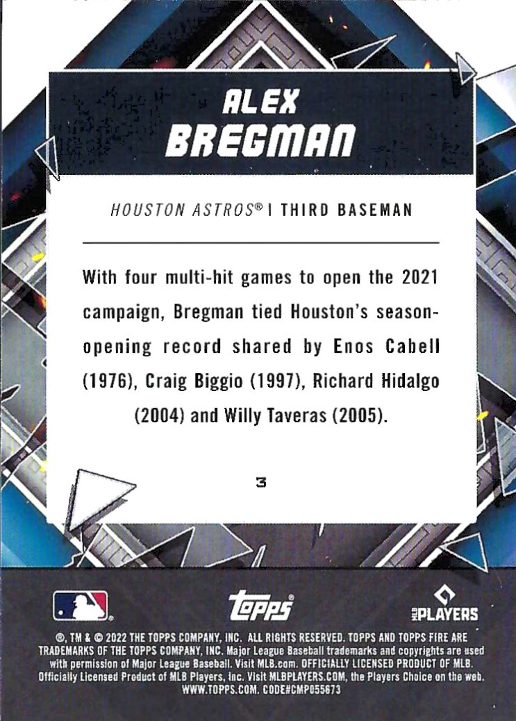 2022 Topps Fire Gold Minted #3 Alex Bregman back image