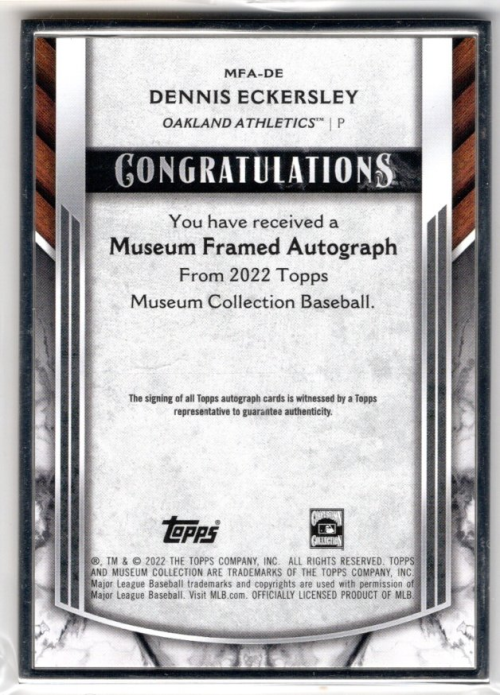 2022 Topps Museum Collection Museum Framed Autographs Silver #MFADE Dennis Eckersley back image