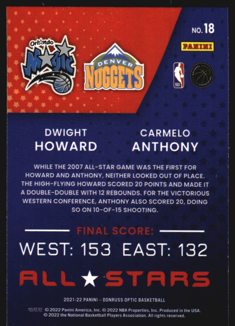 2021-22 Donruss Optic All-Stars #18 Carmelo Anthony/Dwight Howard