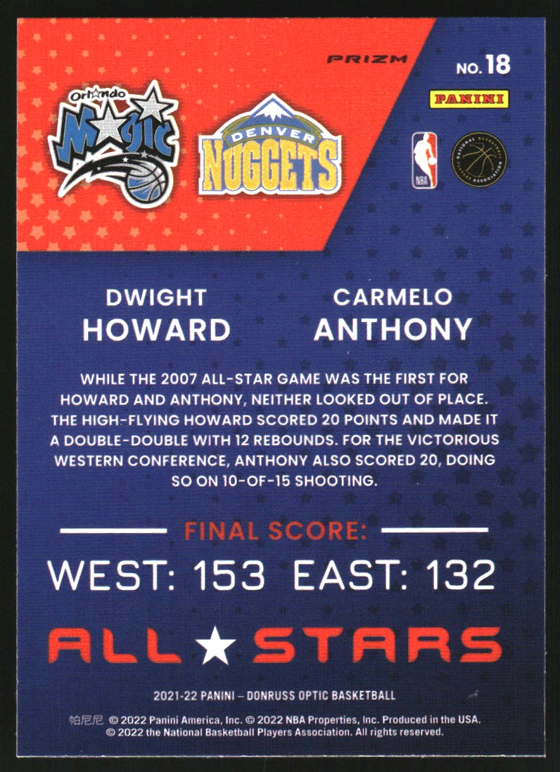 2021-22 Donruss Optic All-Stars Blue Pulsar #18 Carmelo Anthony/Dwight Howard