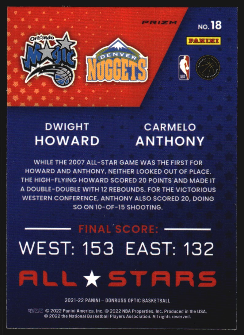 2021-22 Donruss Optic All-Stars Holo #18 Carmelo Anthony/Dwight Howard