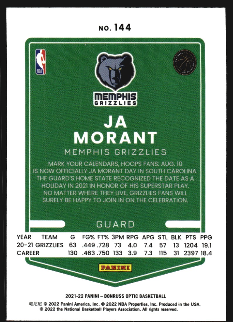 2021-22 Donruss Optic #144 Ja Morant