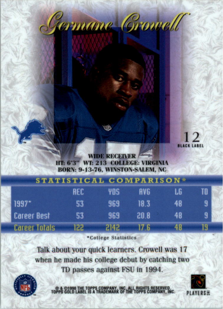 1998 Topps Gold Label Class 3 Black #12 Germane Crowell back image
