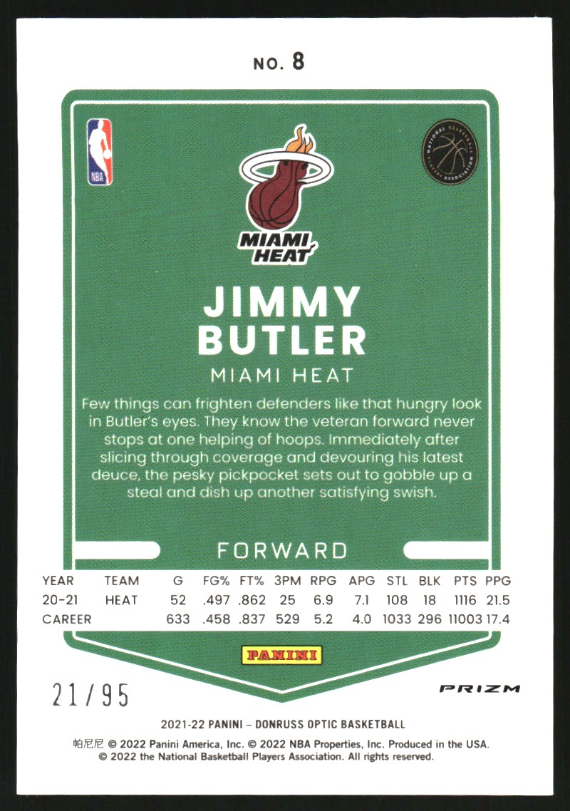 2021-22 Donruss Optic Fast Break Purple #8 Jimmy Butler
