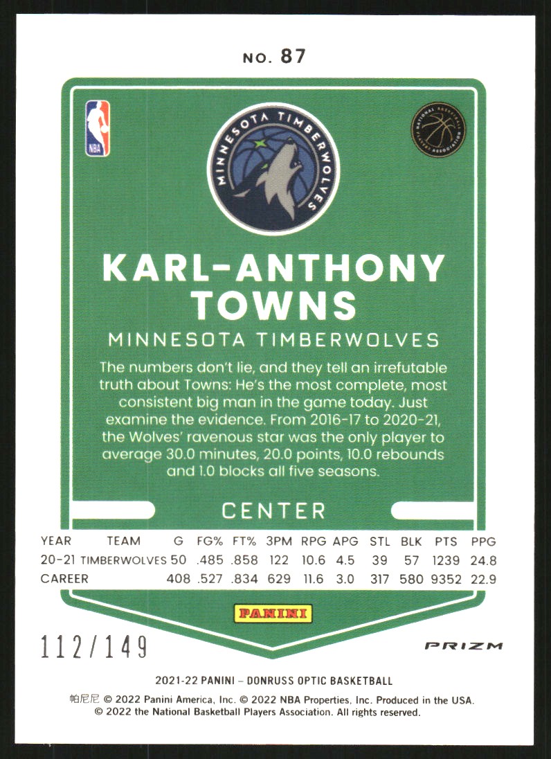 2021-22 Donruss Optic Lime Green #87 Karl-Anthony Towns