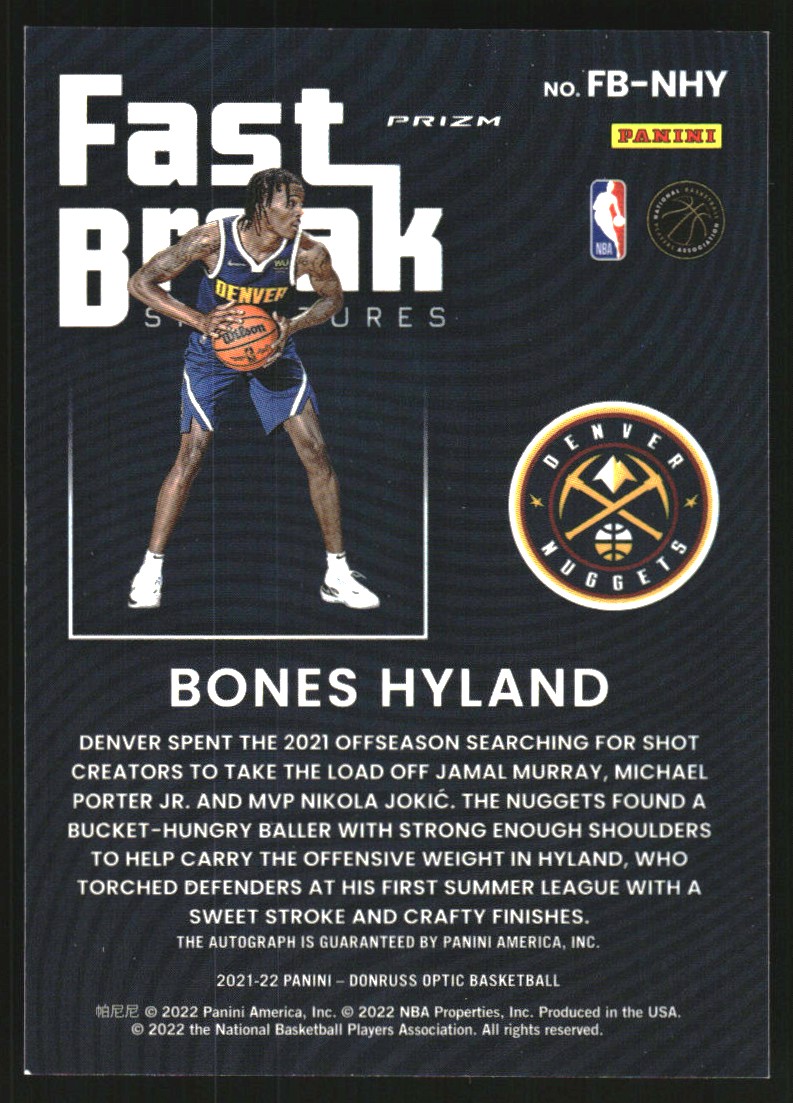 2021-22 Donruss Optic Fast Break Signatures #62 Bones Hyland on