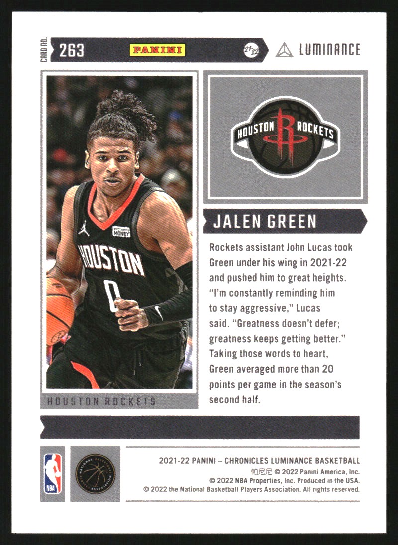 2021-22 Panini Chronicles 75th Anniversary #263 Jalen Green/Luminance