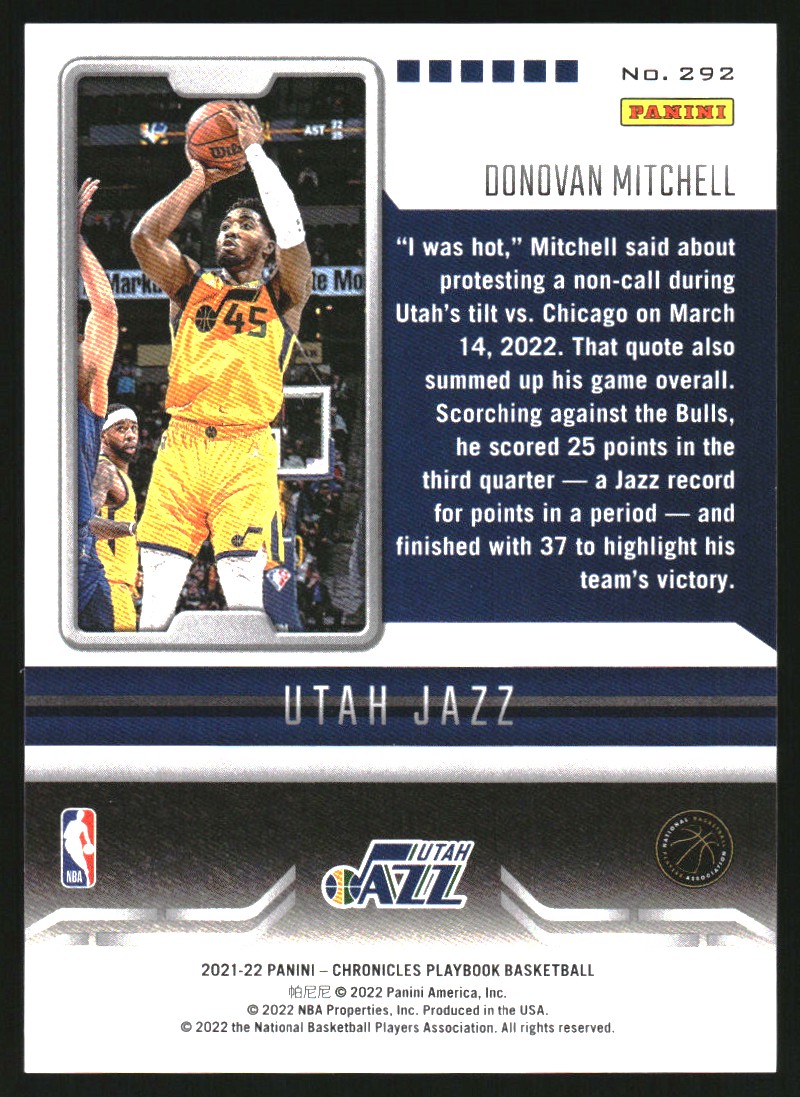 2021-22 Panini Chronicles 75th Anniversary #292 Donovan Mitchell/Playbook
