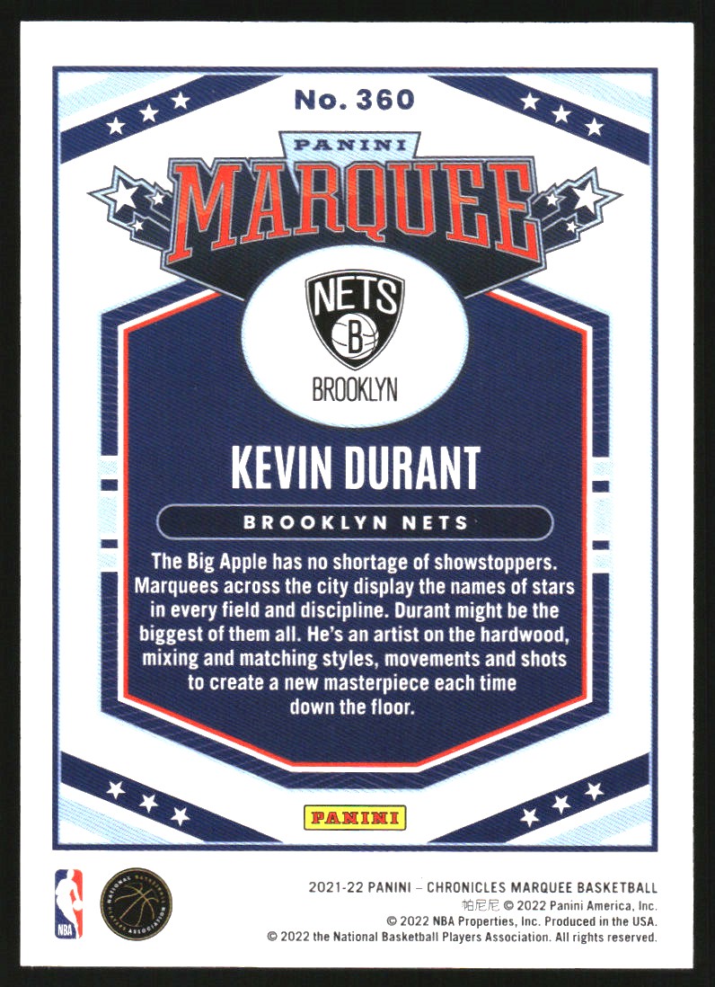 2021-22 Panini Chronicles 75th Anniversary #360 Kevin Durant/Marquee