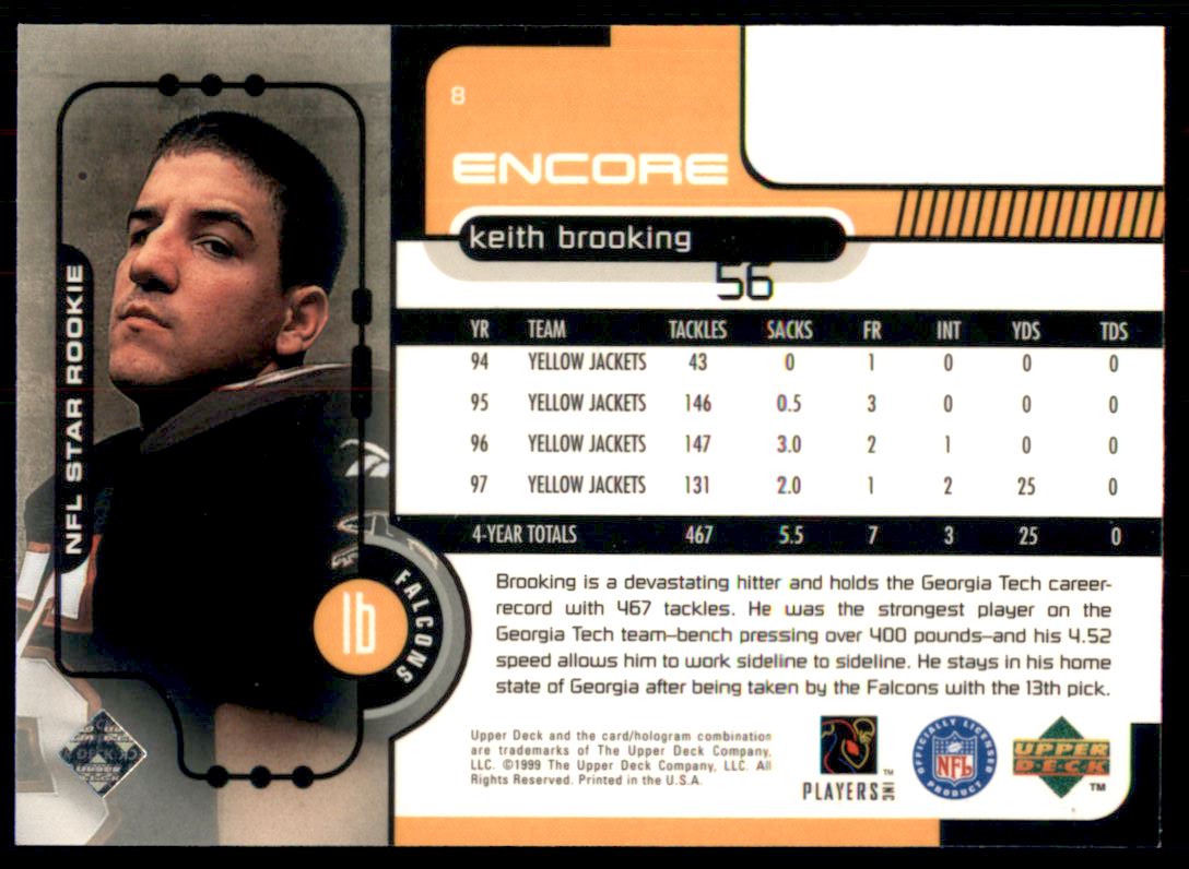 1998 Upper Deck Encore #8 Keith Brooking RC back image