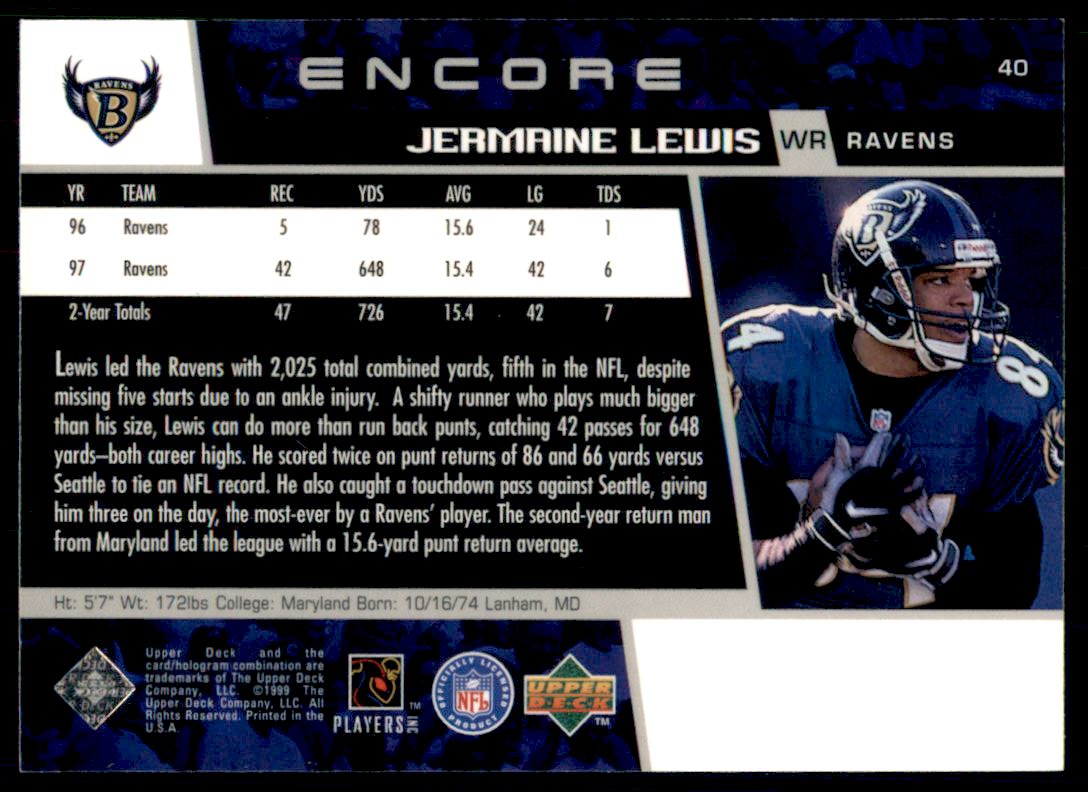 1998 Upper Deck Encore #40 Jermaine Lewis back image