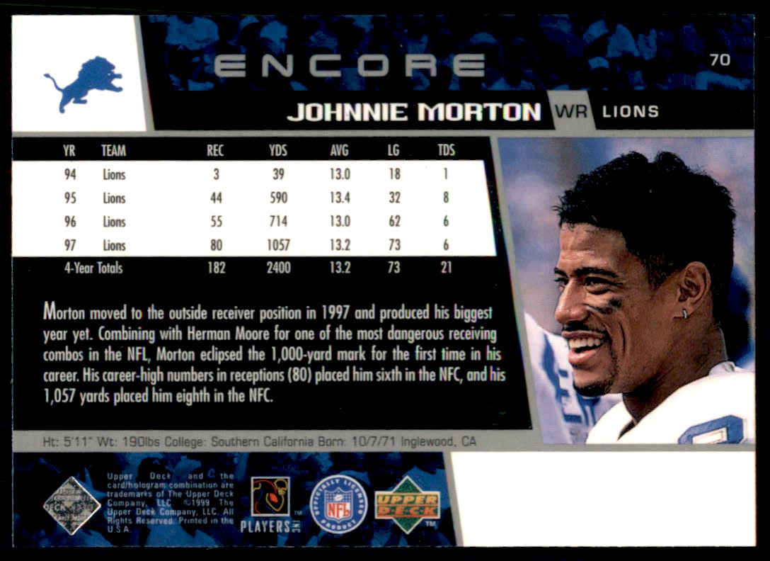 1998 Upper Deck Encore #70 Johnnie Morton back image