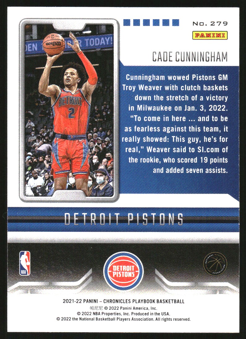 2021-22 Panini Chronicles Bronze #279 Cade Cunningham/Playbook