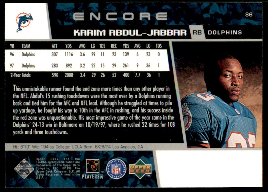 1998 Upper Deck Encore #86 Karim Abdul-Jabbar back image