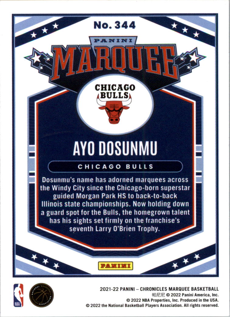 2021-22 Panini Chronicles Bronze #344 Ayo Dosunmu/Marquee back image