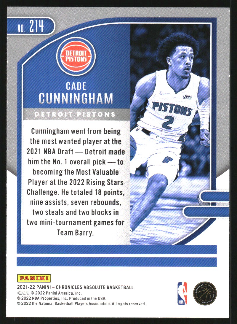 2021-22 Panini Chronicles Green Ice #214 Cade Cunningham/Absolute