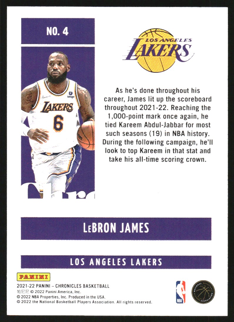 2021-22 Panini Chronicles Pink #4 LeBron James on Fanatics Collect