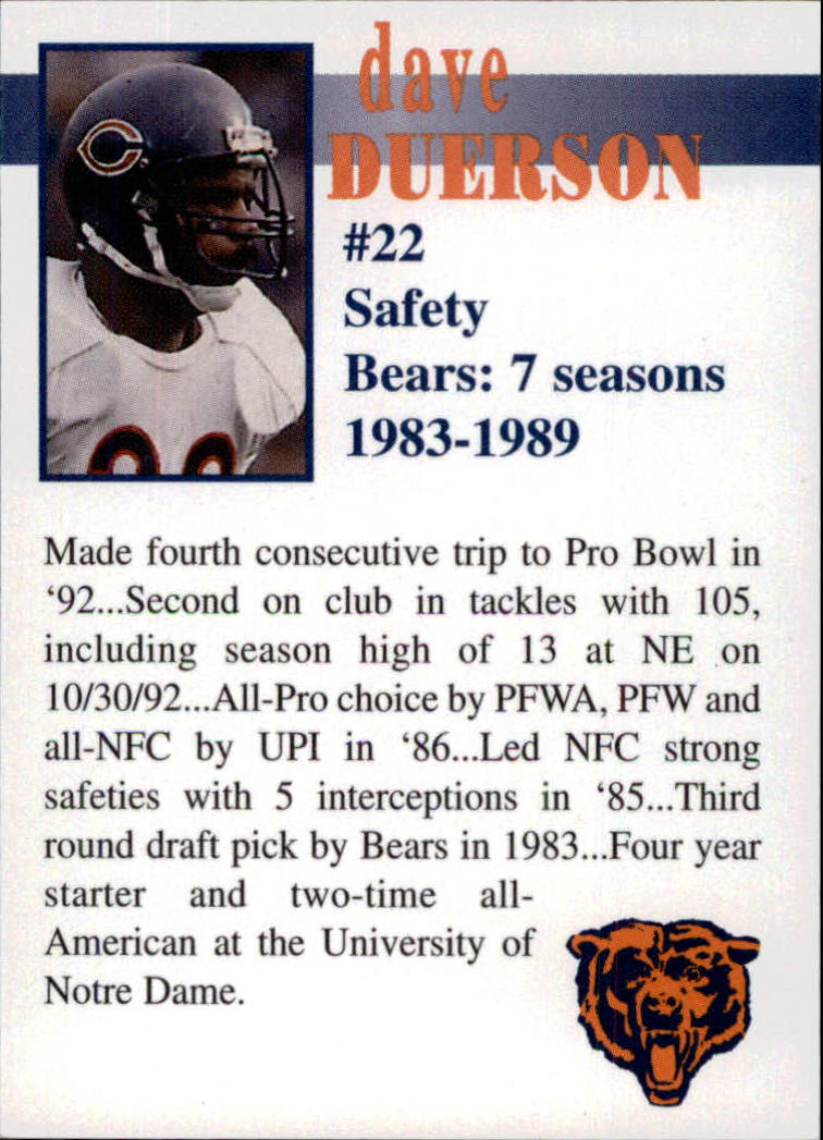 1998 Bears Fan Convention #15 Dave Duerson back image