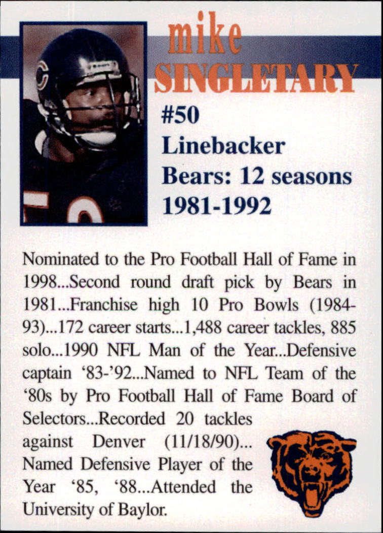 1998 Bears Fan Convention #44 Mike Singletary back image