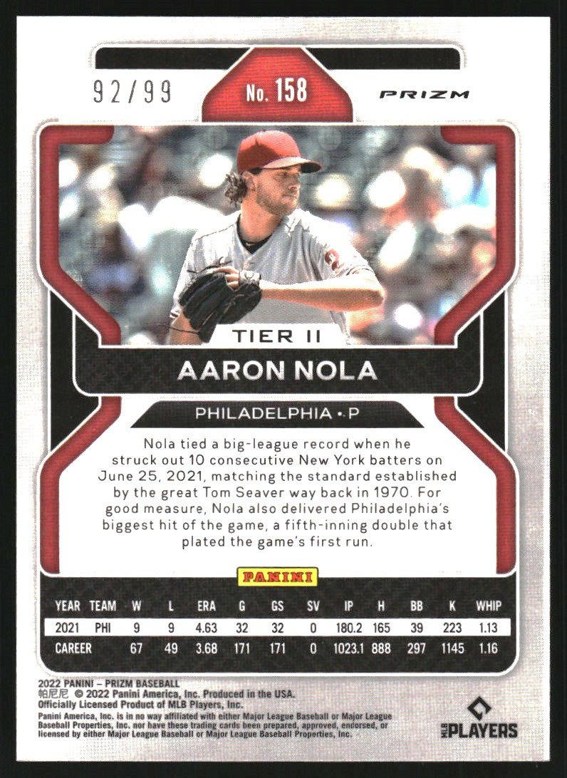 2022 Panini Prizm Prizms Red Wave #158 Aaron Nola T2