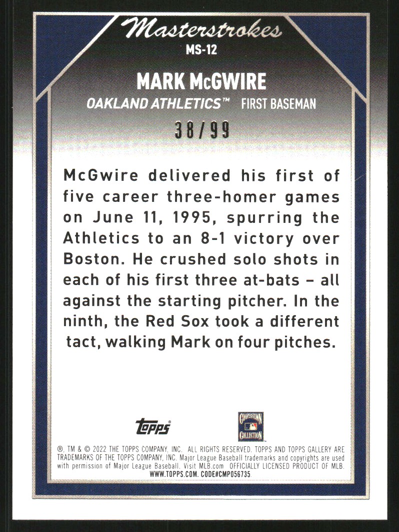 2022 Topps Gallery Masterstrokes Blue #MS12 Mark McGwire