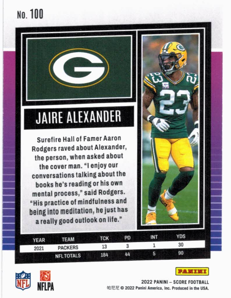 2022 Panini Absolute Jaire Alexander #67 Green Bay Packers Football Card