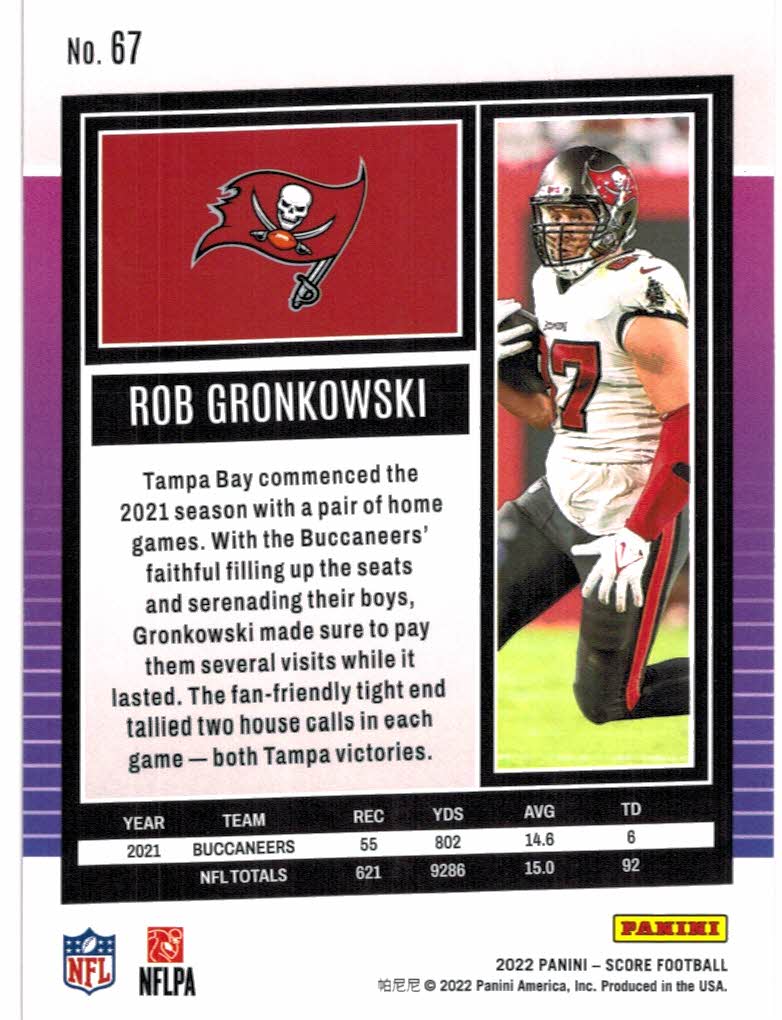 2022 Score Scorecard #67 Rob Gronkowski - NM-MT