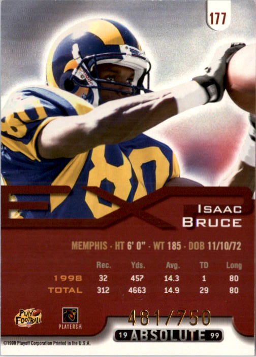 1999 Absolute EXP Tools of the Trade #177 Isaac Bruce back image